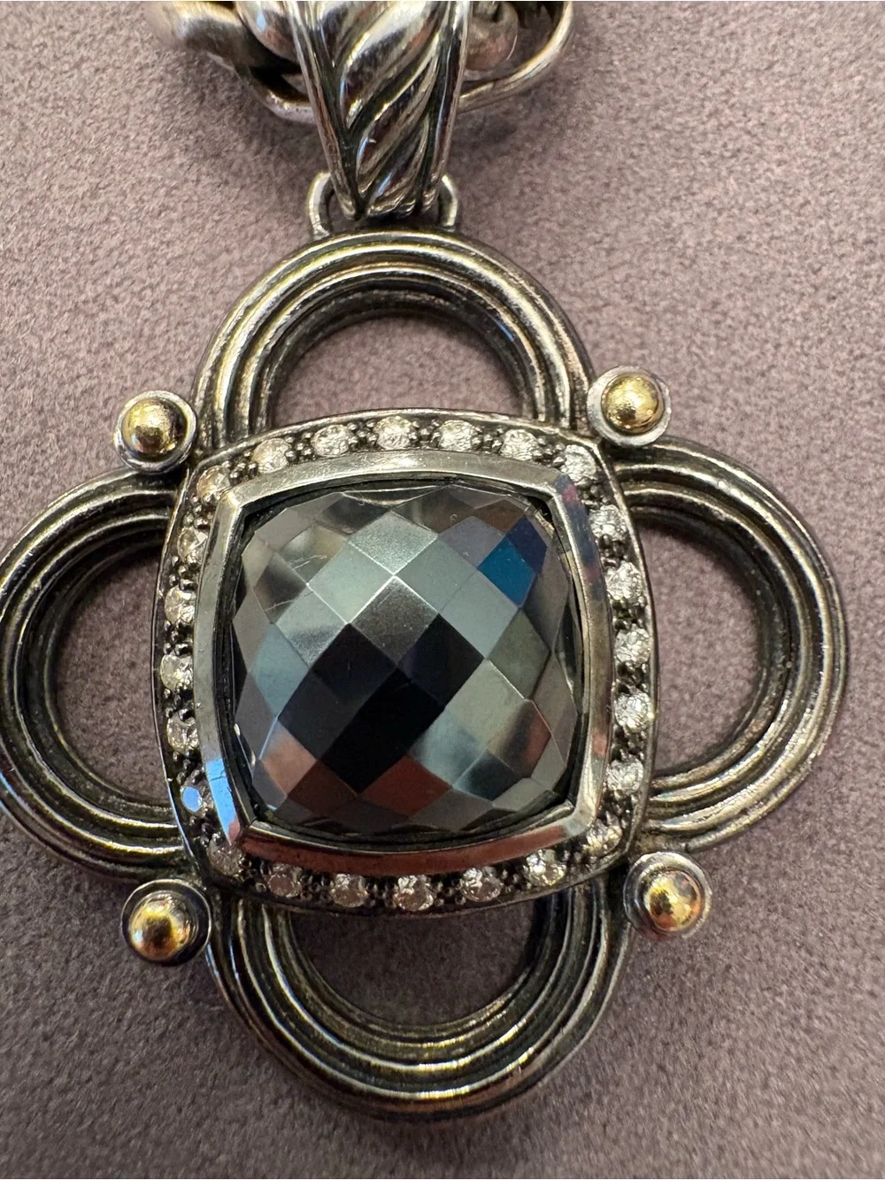 David Yurman Black Onyx and Diamond Accent Clover Pendant with Gold Details
